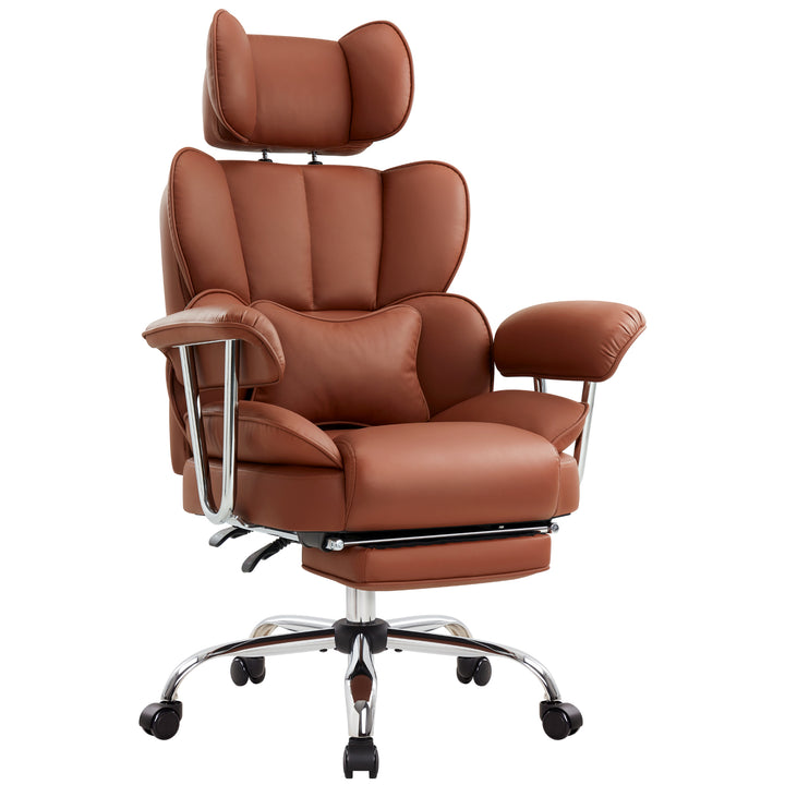 WKWKER Tabouret De Bureau Concave En Cuir PU Gris - Hauteur Réglable Avec Repose-Pieds Et Roulettes